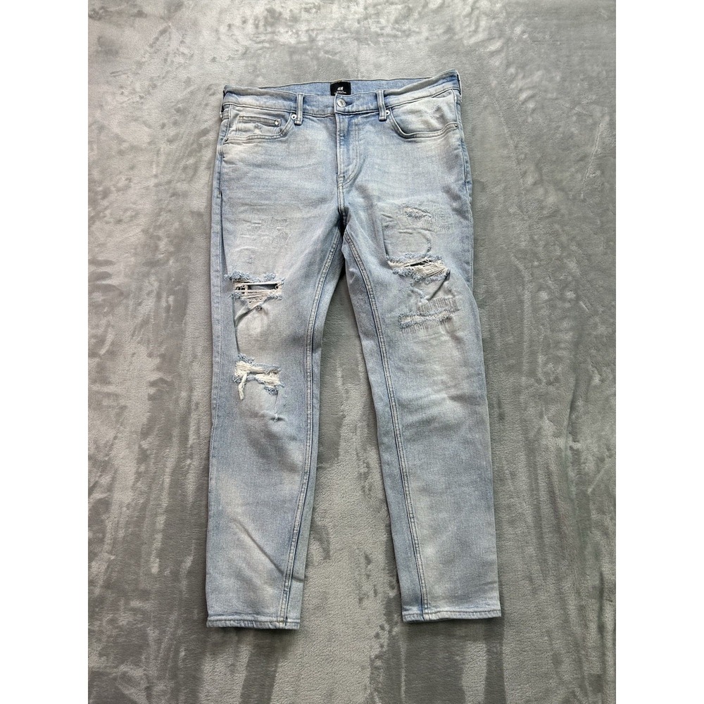 H&M Mens Sz 34/28 Blue Jean Skinny Fit Mid Rise Work Street Wear Guys Denim Pant